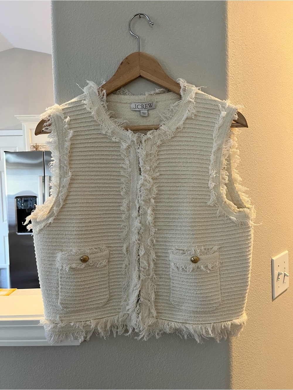 J. Crew Cream Frayed-Edge Tweed Cardigan